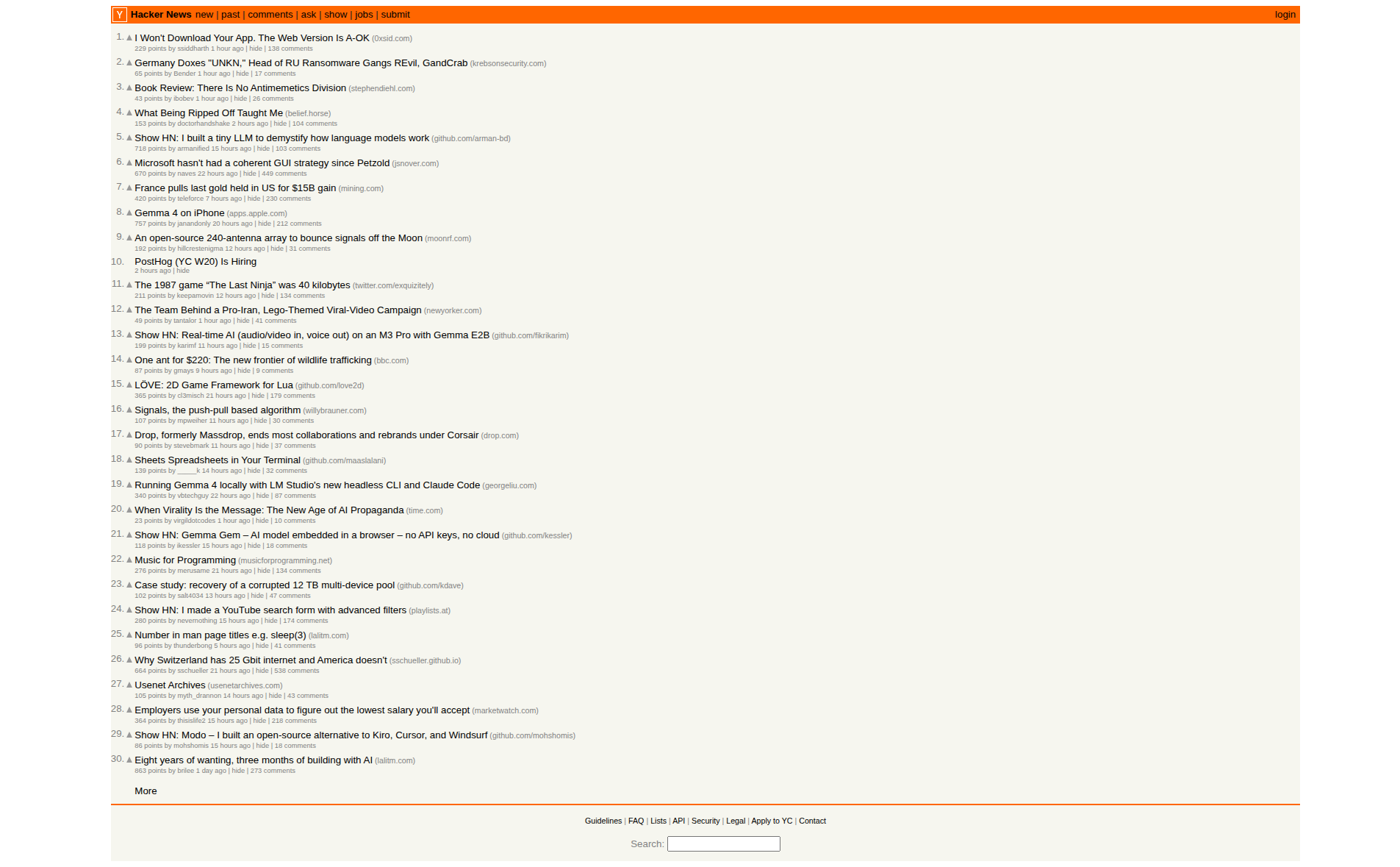 Hacker News screenshot